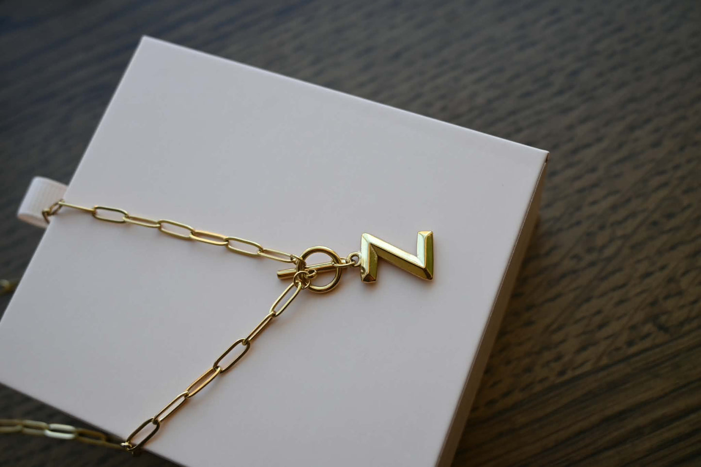 Initial Paper Clip Toggle Necklace