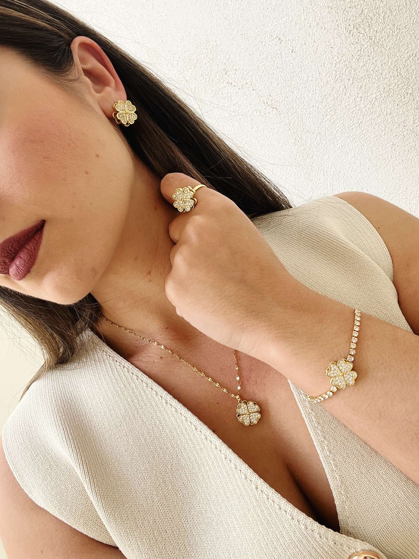 Heart Clover Diamond Rotatable Necklace