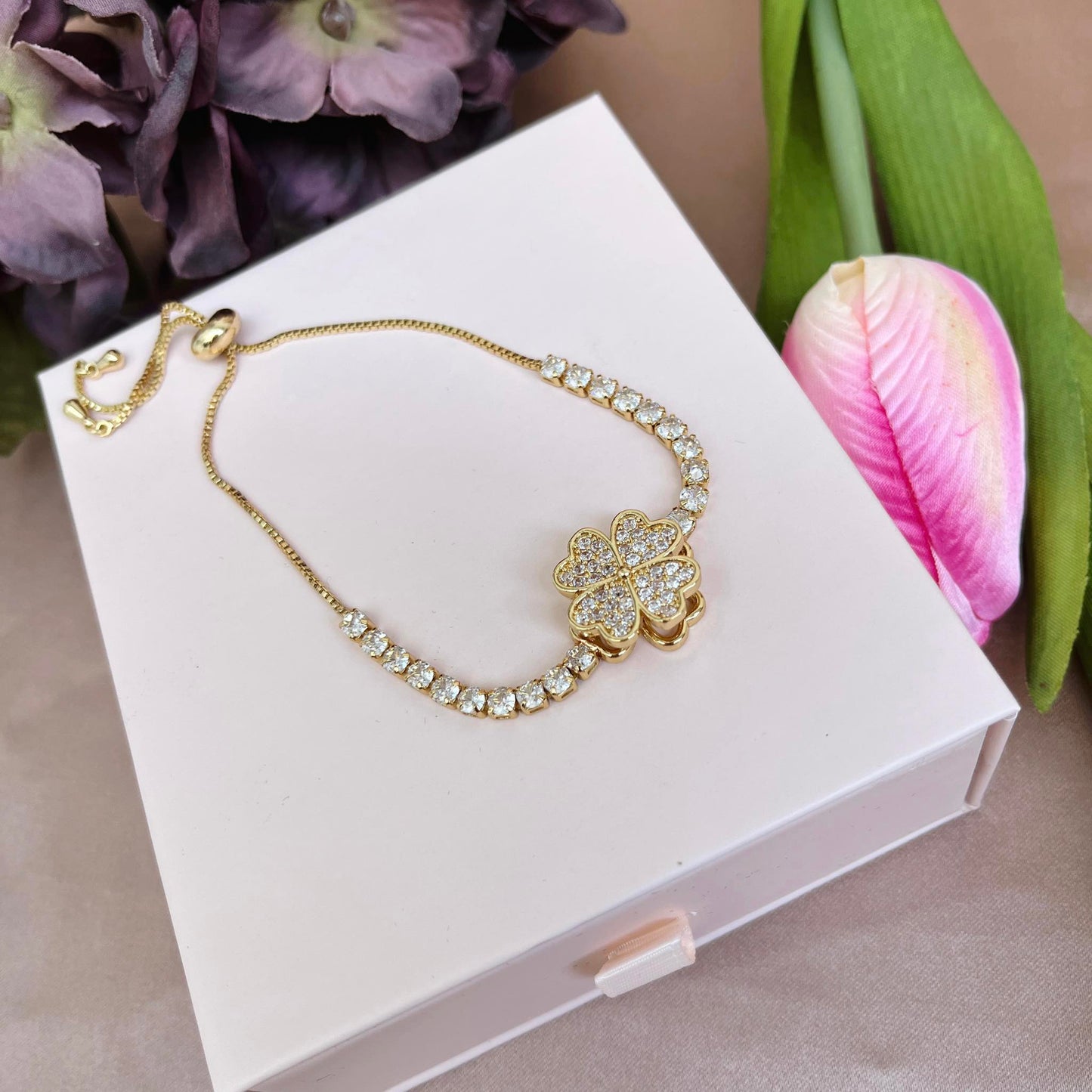 Heart Clover Diamond Rotatable Bracelet