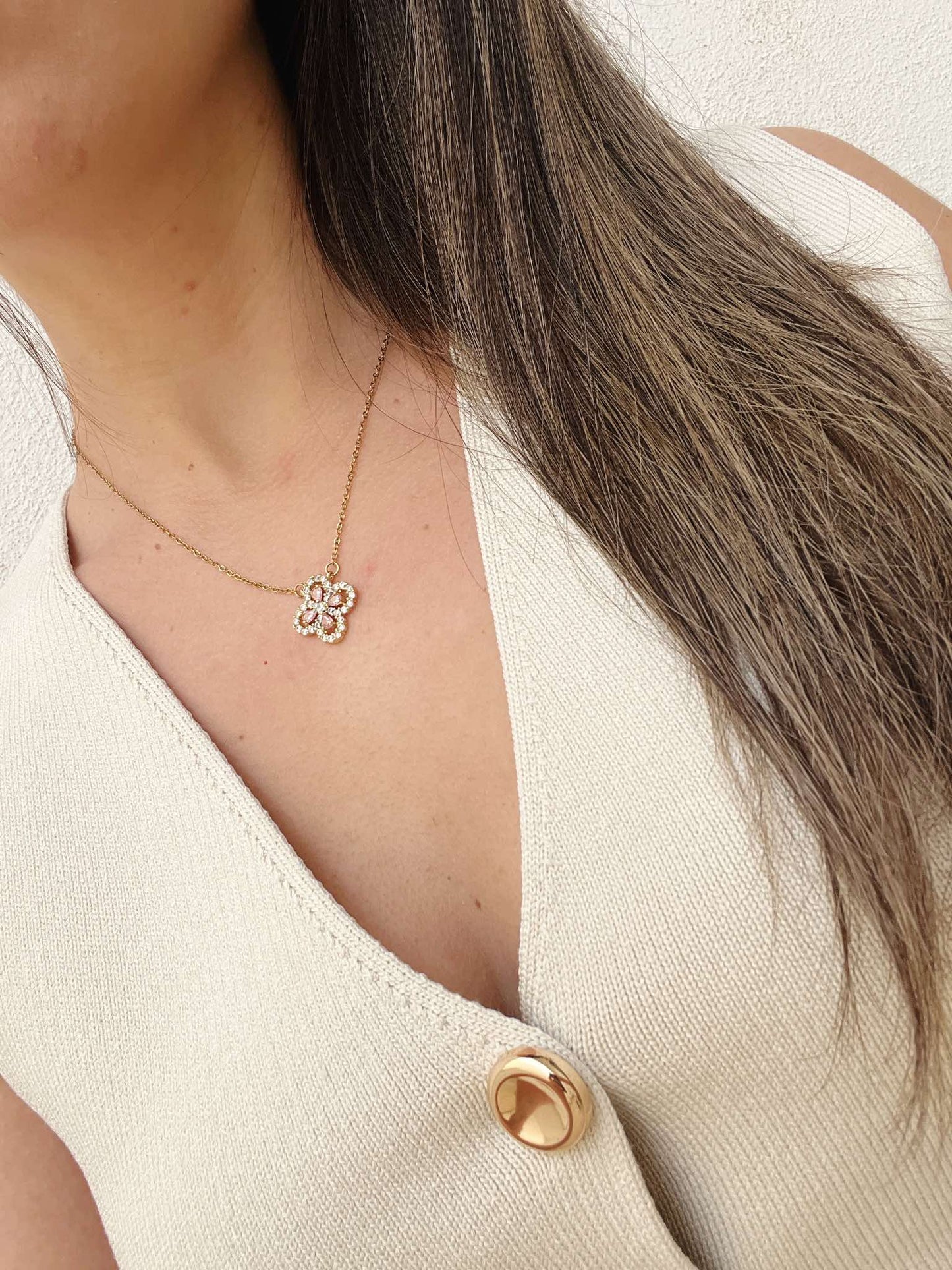 Pink Diamond Clover Necklace