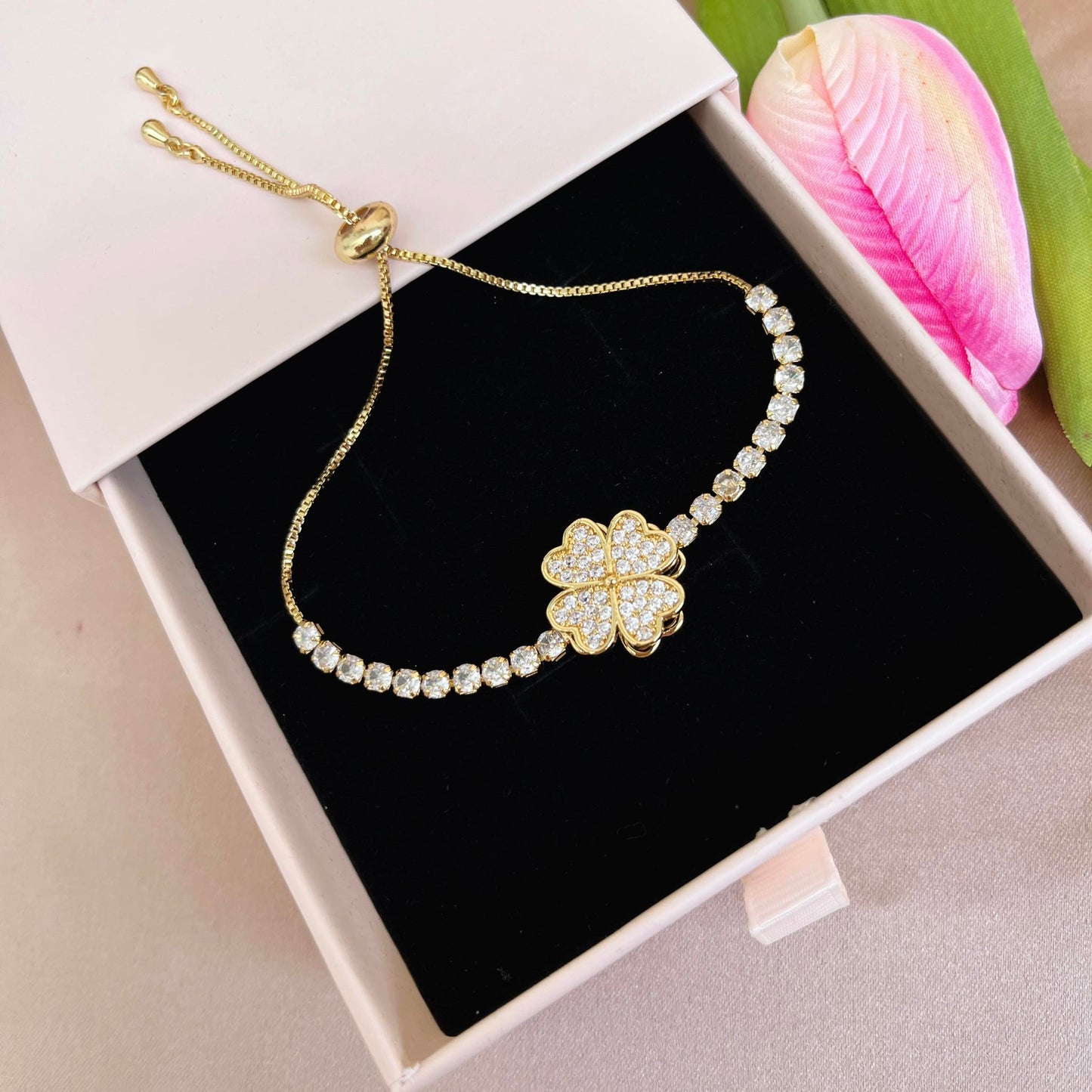 Heart Clover Diamond Rotatable Bracelet