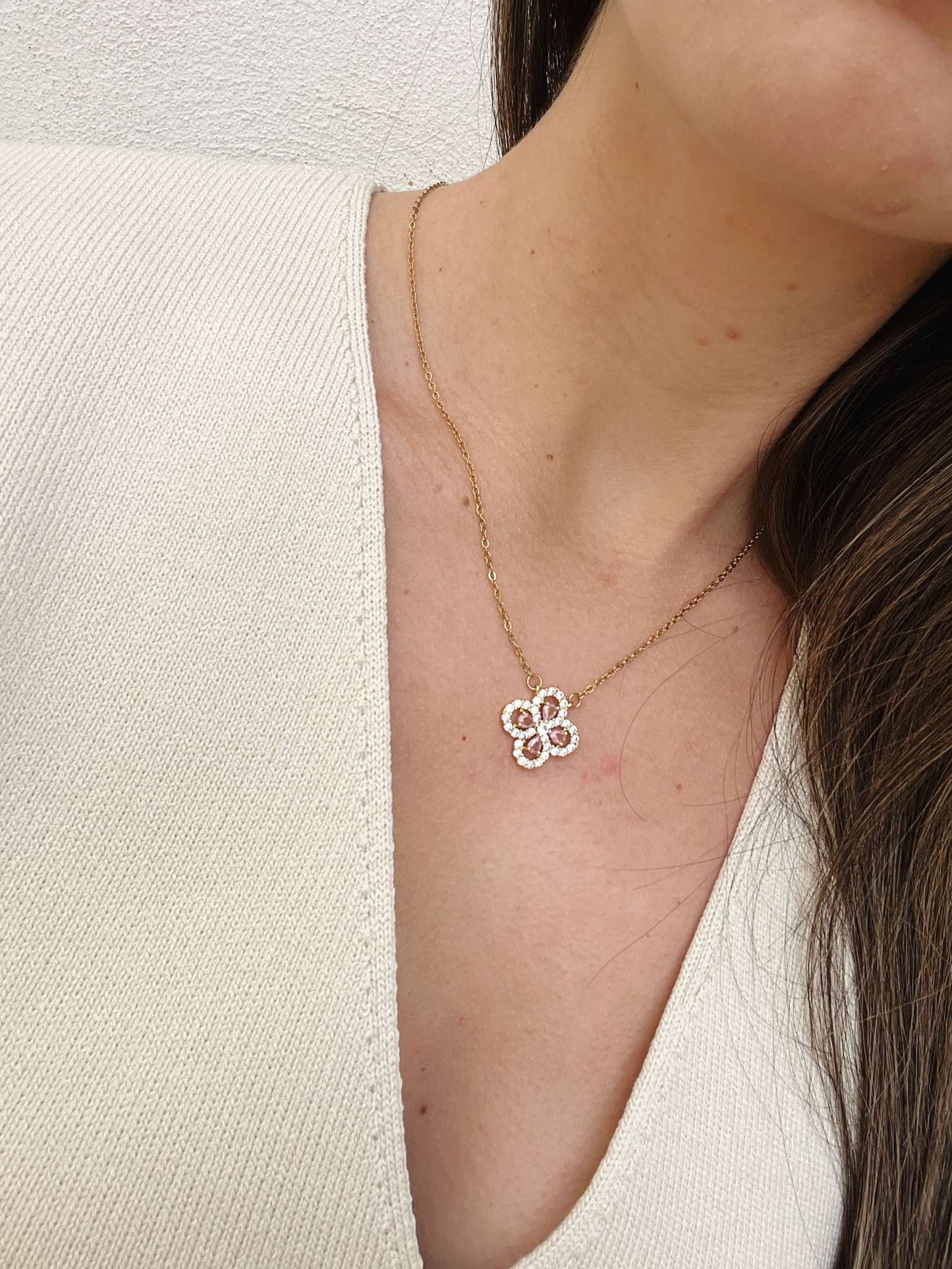 Pink Diamond Clover Necklace
