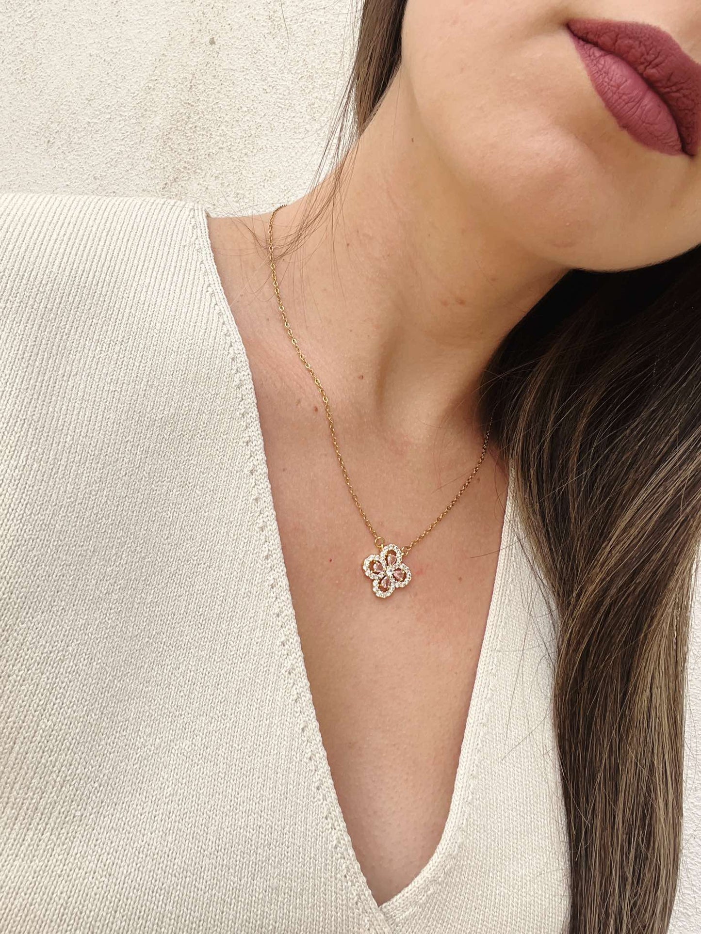 Pink Diamond Clover Necklace