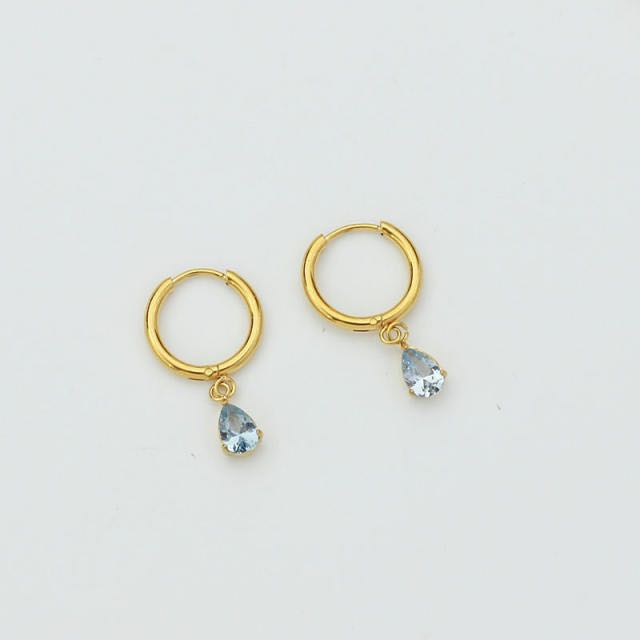 Gold Huggie With Drop Charm - Light Blue
