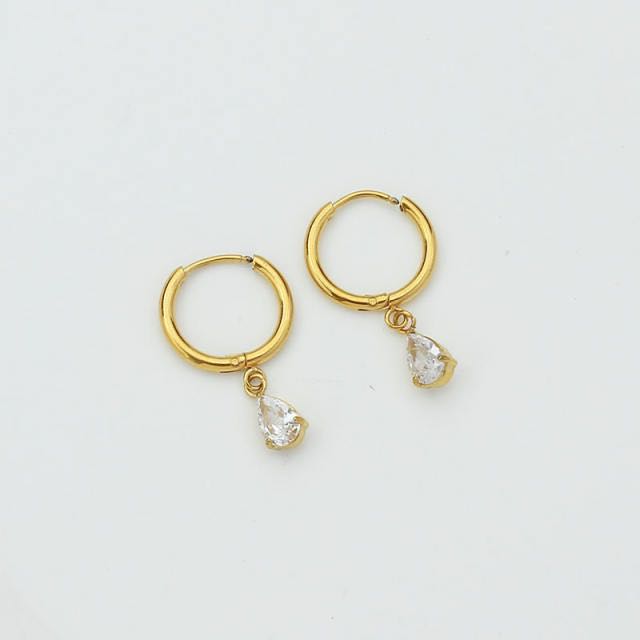 Gold Huggie With Drop Charm - Clear
