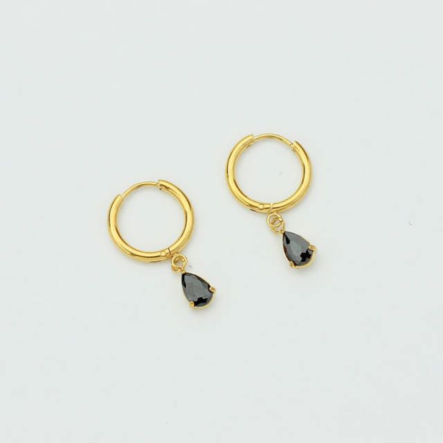 Gold Huggie With Drop Charm - Black