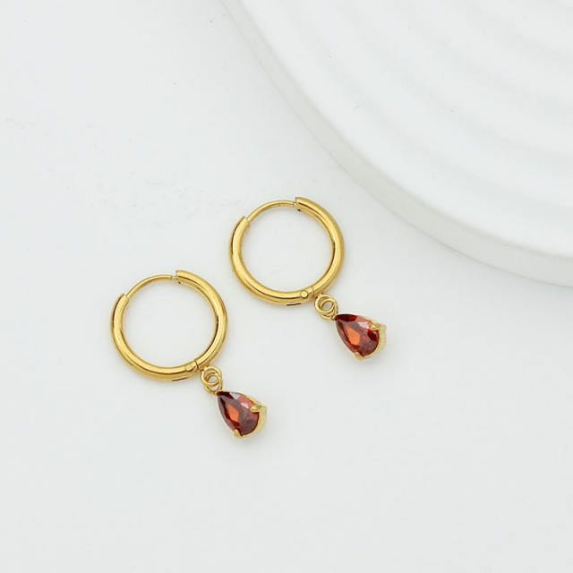 Gold Huggie With Drop Charm - Red