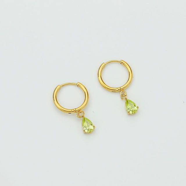 Gold Huggie With Drop Charm - Light Green