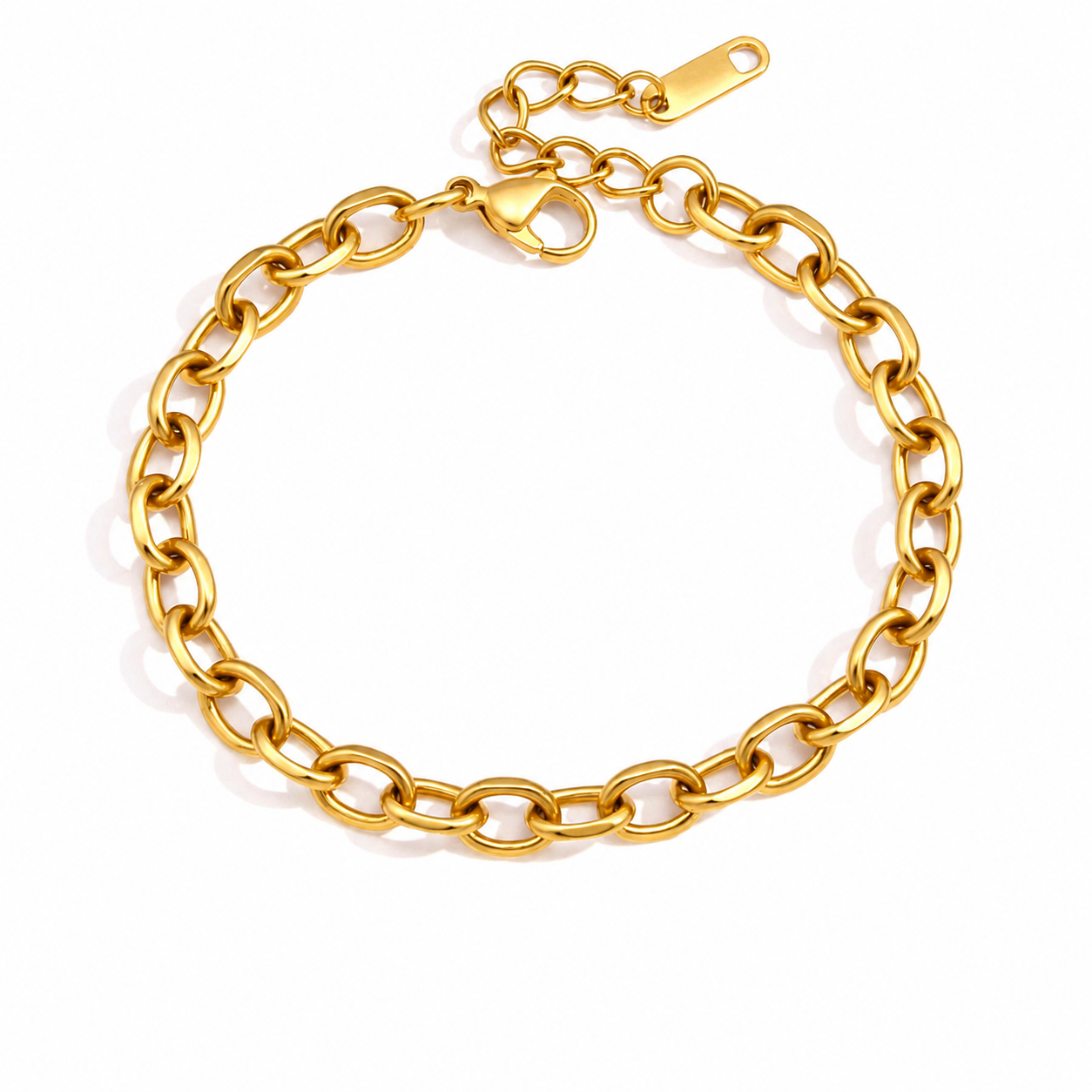 Gold classic link charm bracelet with adjustable extender chain, designed for adding personalised charms