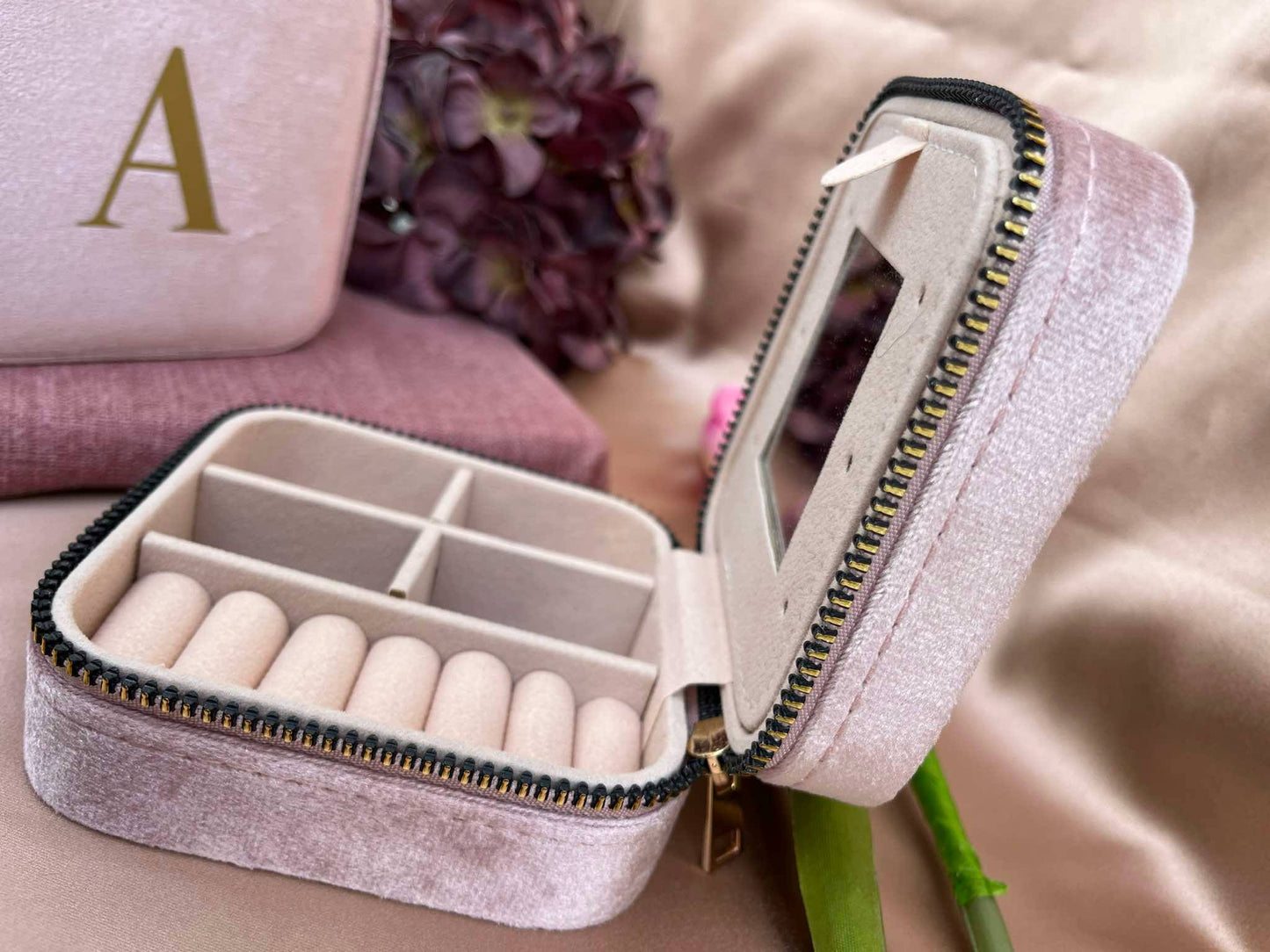 Initials Pink Velvet Jewellery Box