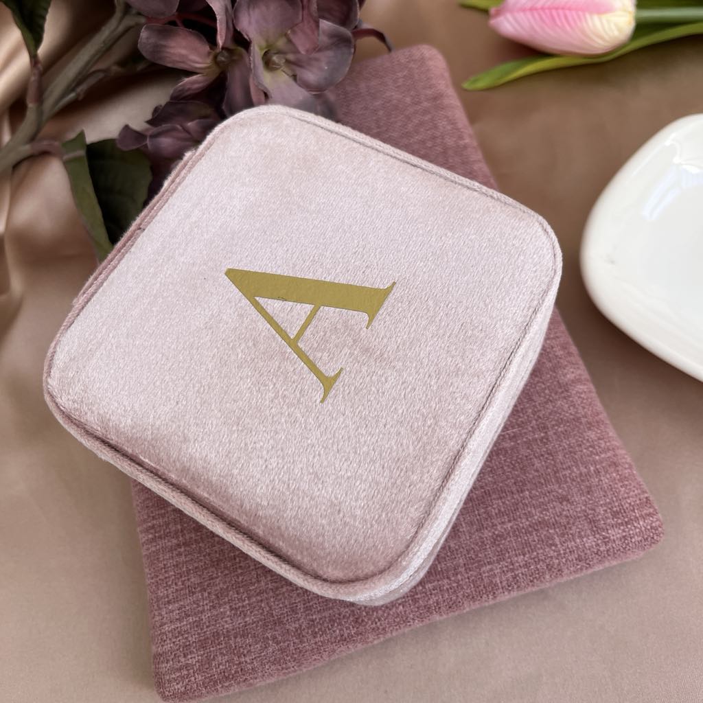 Initials Pink Velvet Jewellery Box