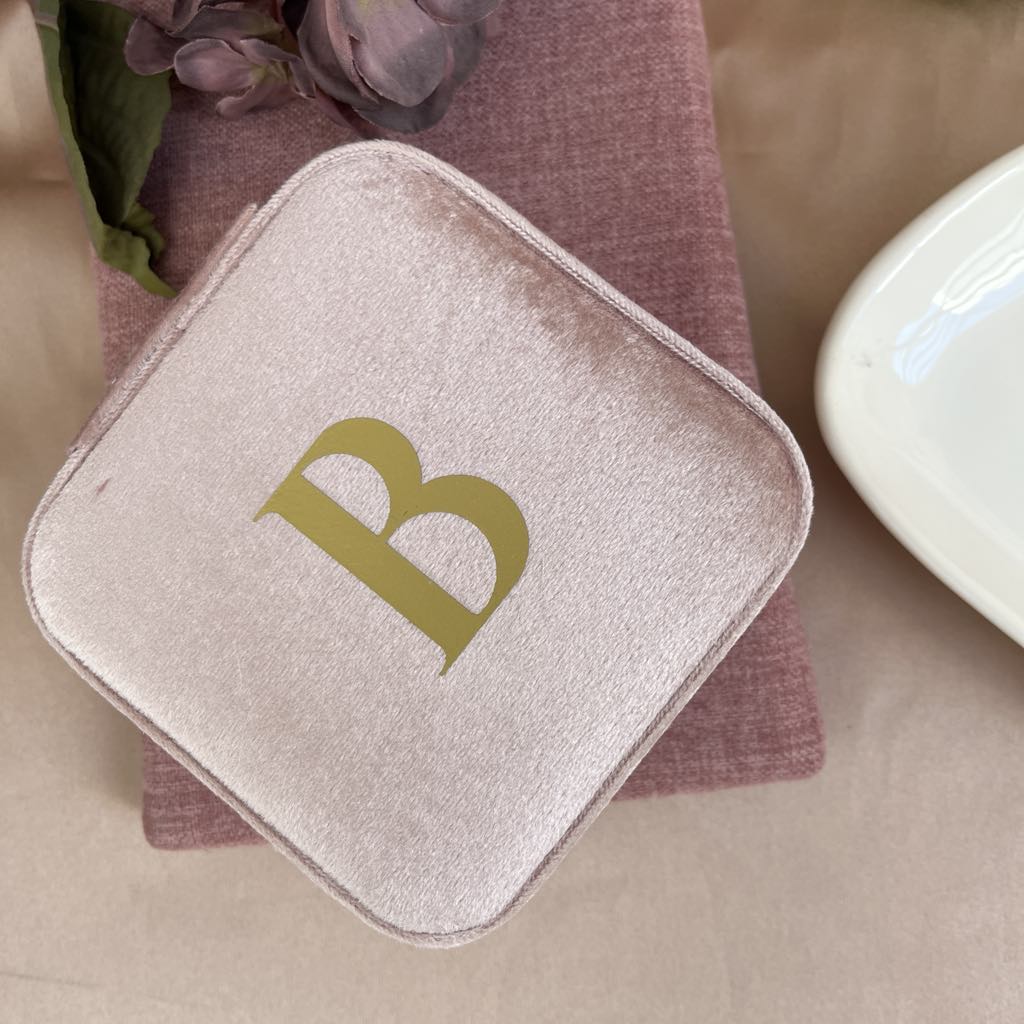 Initials Pink Velvet Jewellery Box