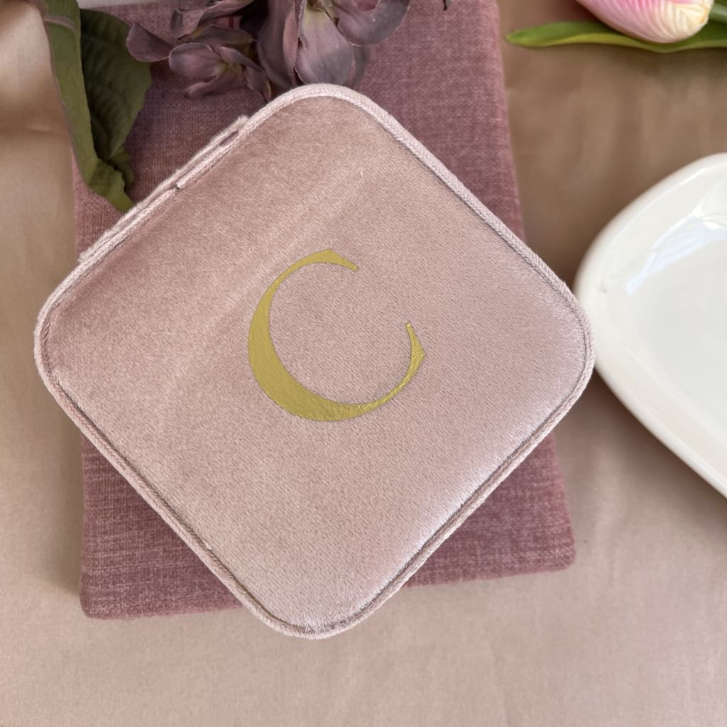 Initials Pink Velvet Jewellery Box