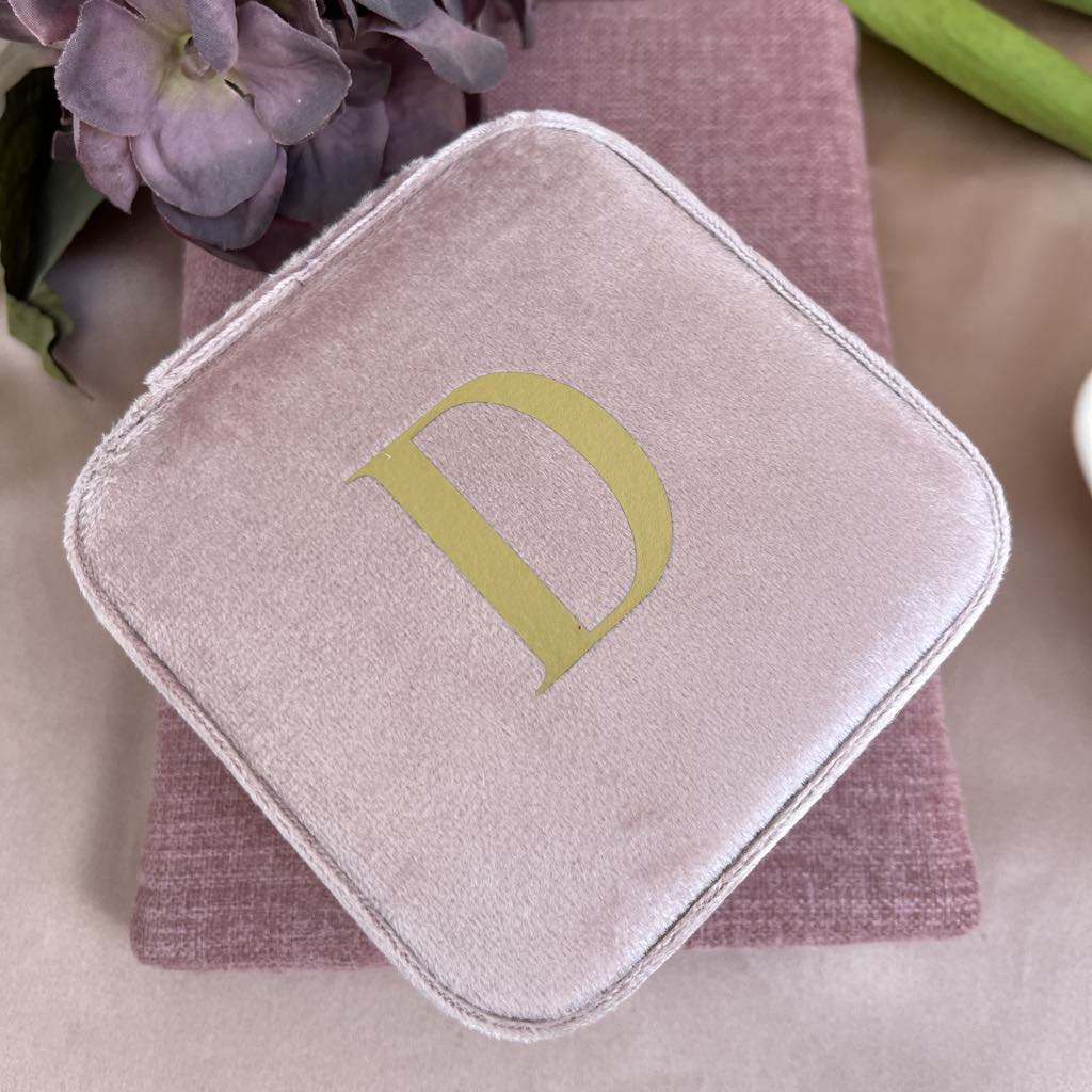 Initials Pink Velvet Jewellery Box
