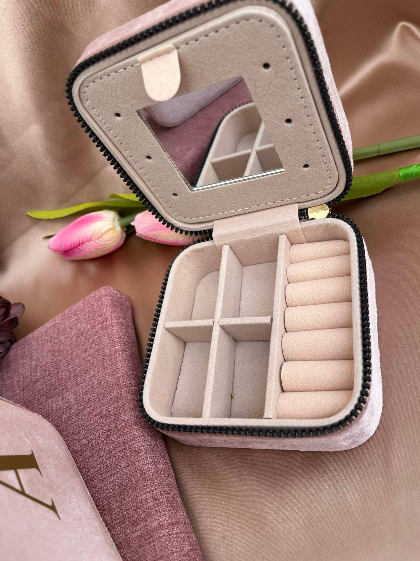Initials Pink Velvet Jewellery Box