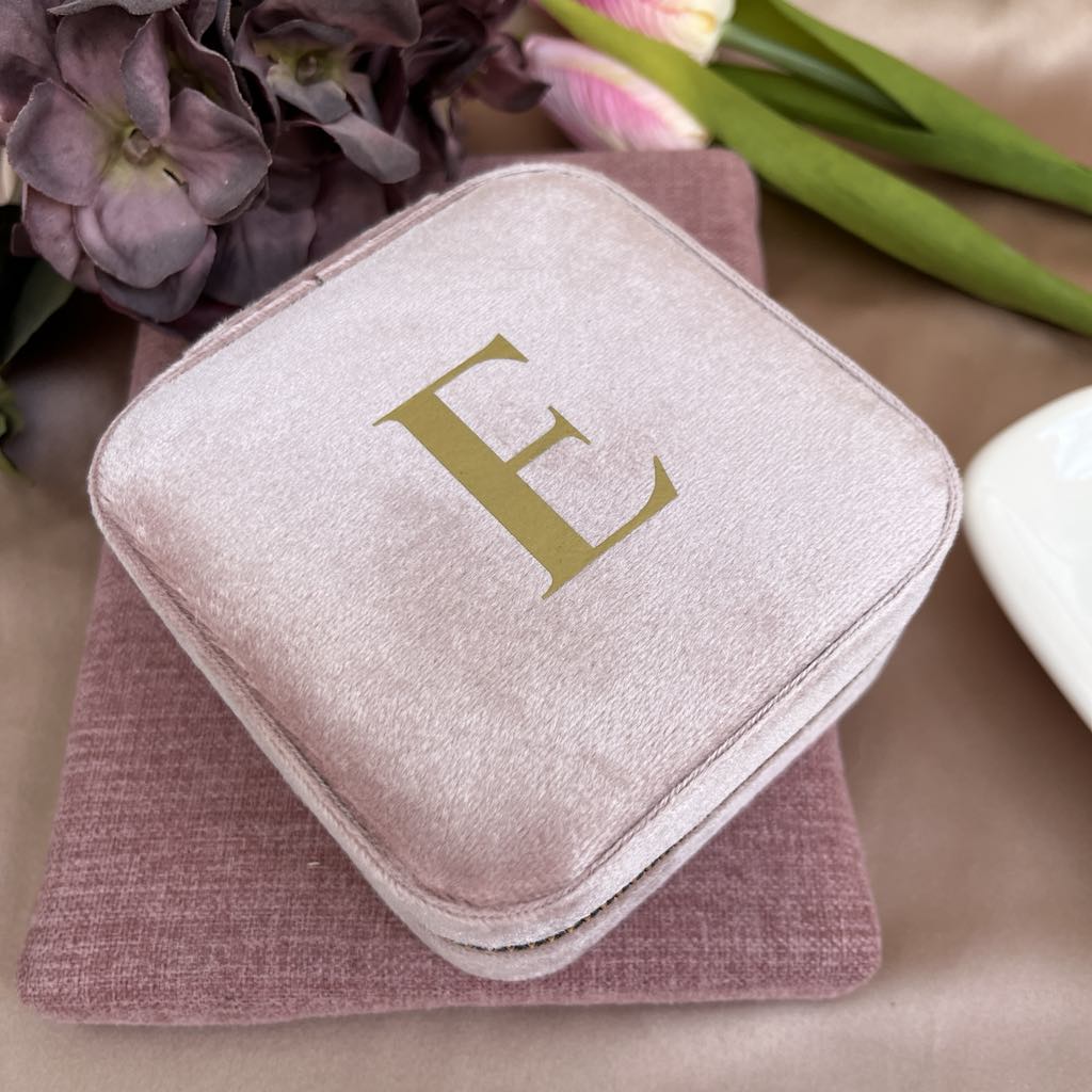 Initials Pink Velvet Jewellery Box