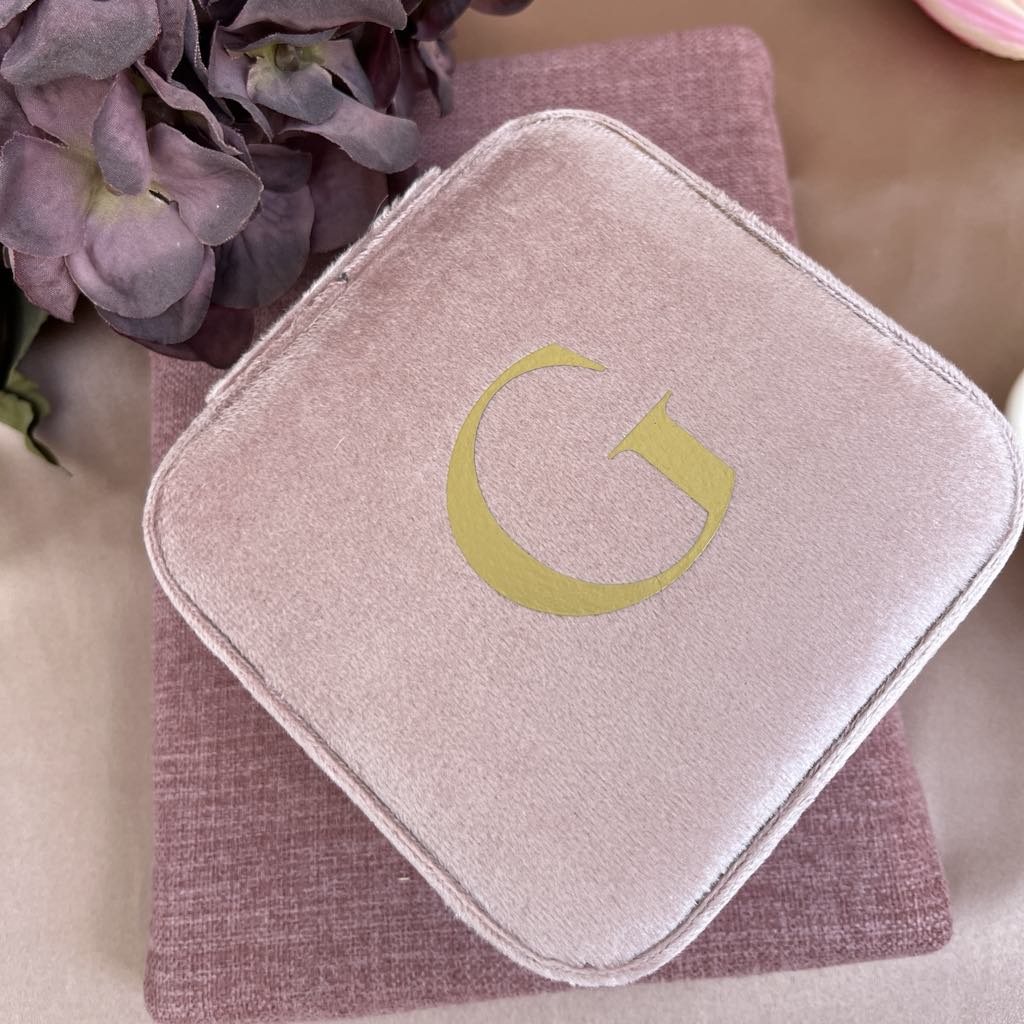 Initials Pink Velvet Jewellery Box