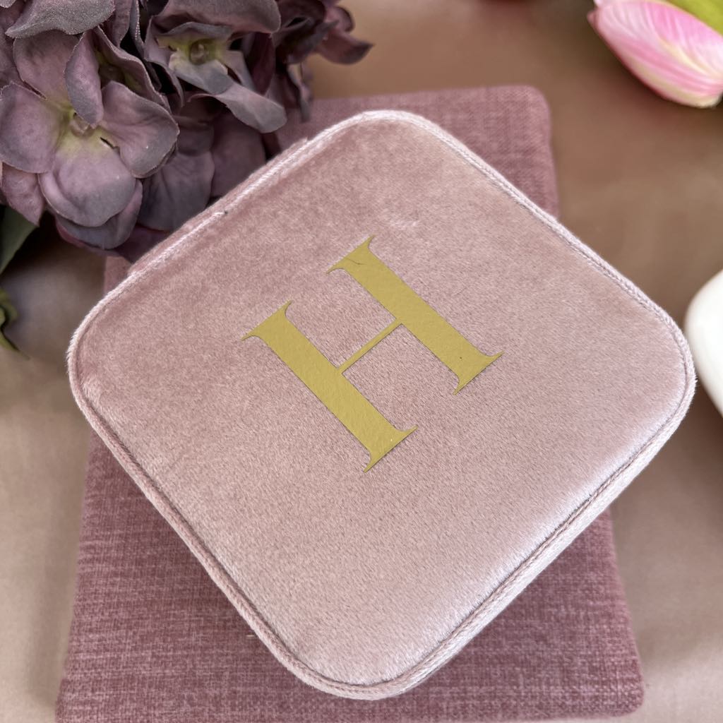 Initials Pink Velvet Jewellery Box