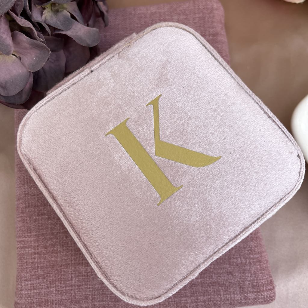 Initials Pink Velvet Jewellery Box