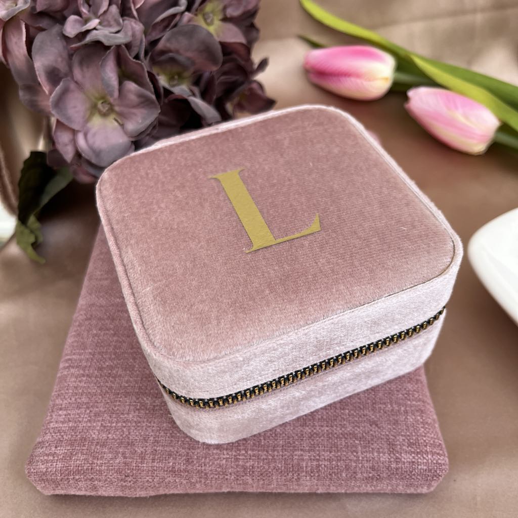 Initials Pink Velvet Jewellery Box
