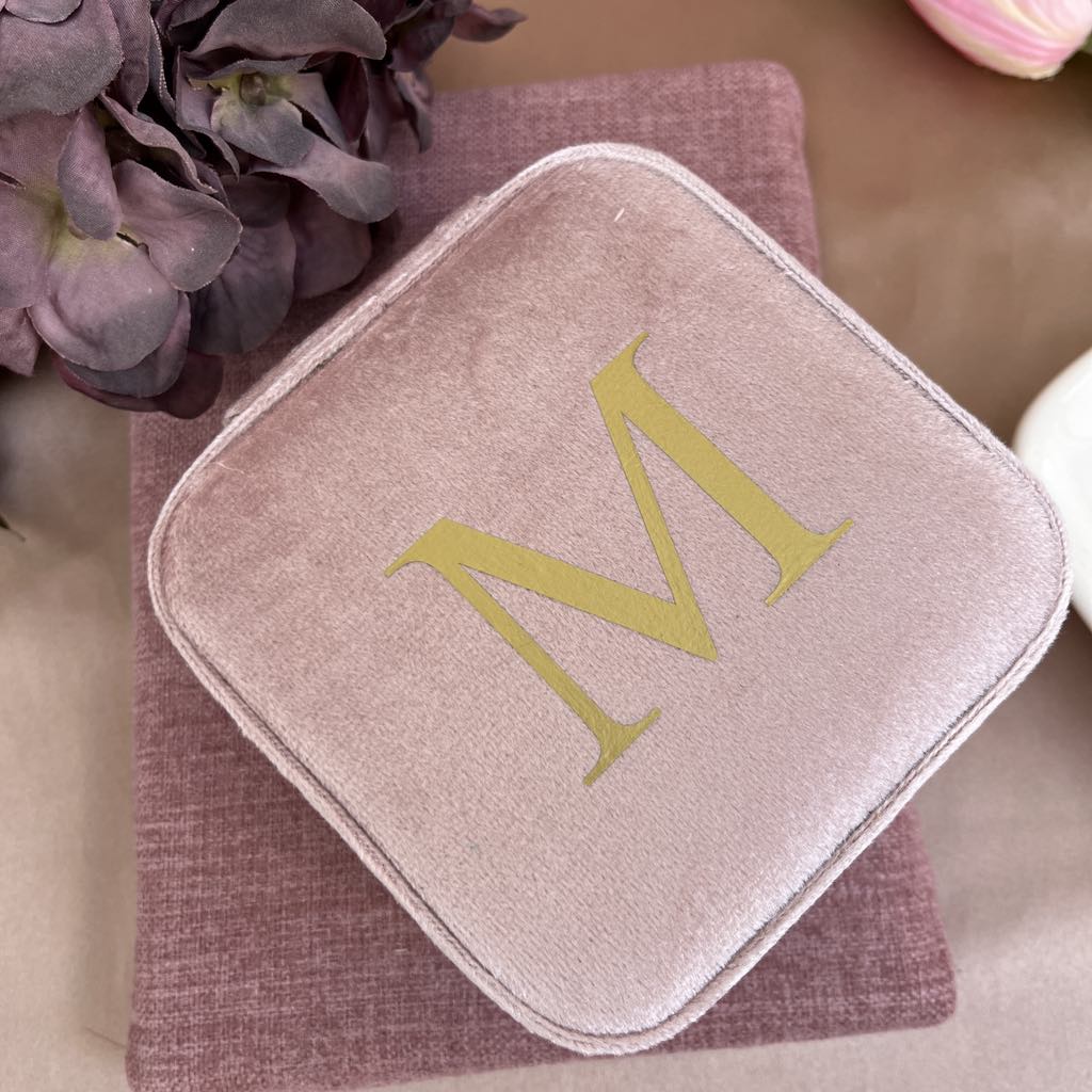 Initials Pink Velvet Jewellery Box