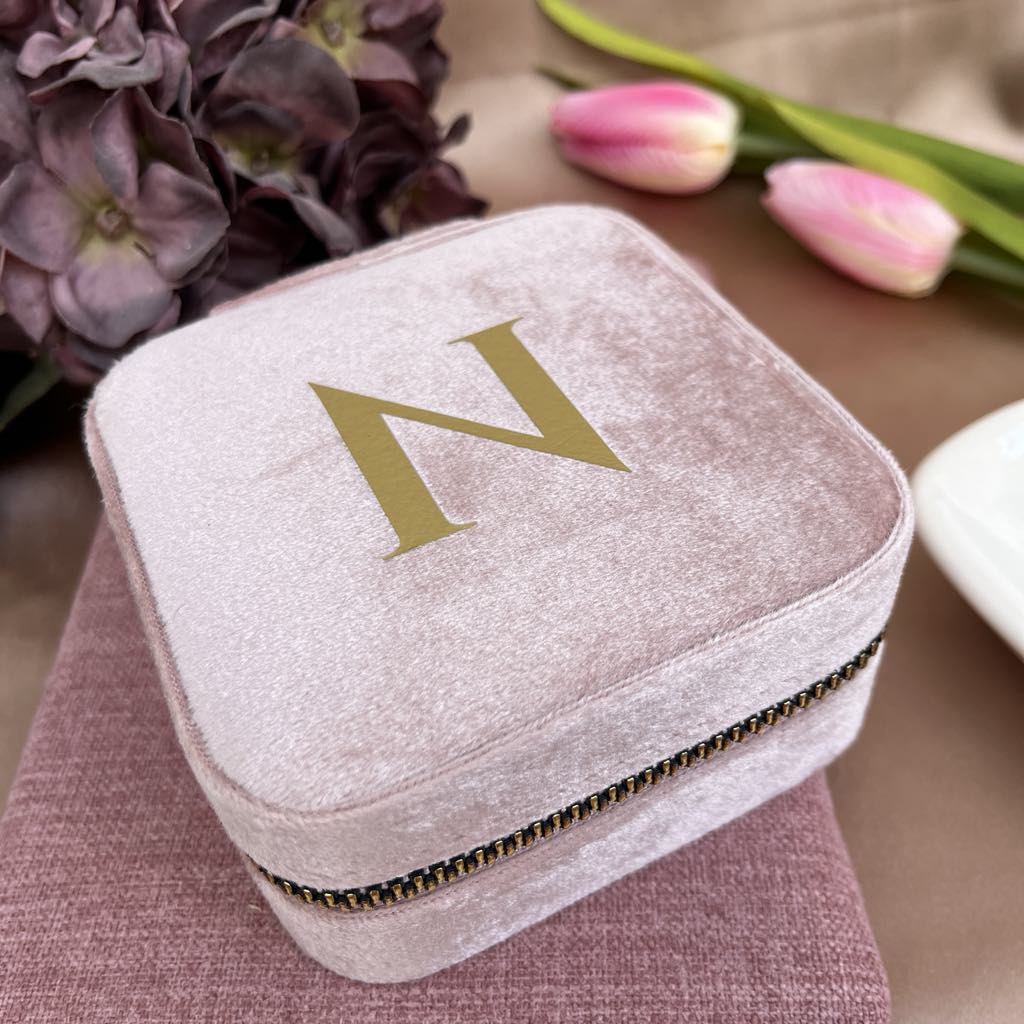 Initials Pink Velvet Jewellery Box