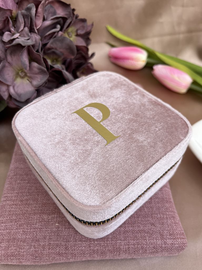 Initials Pink Velvet Jewellery Box