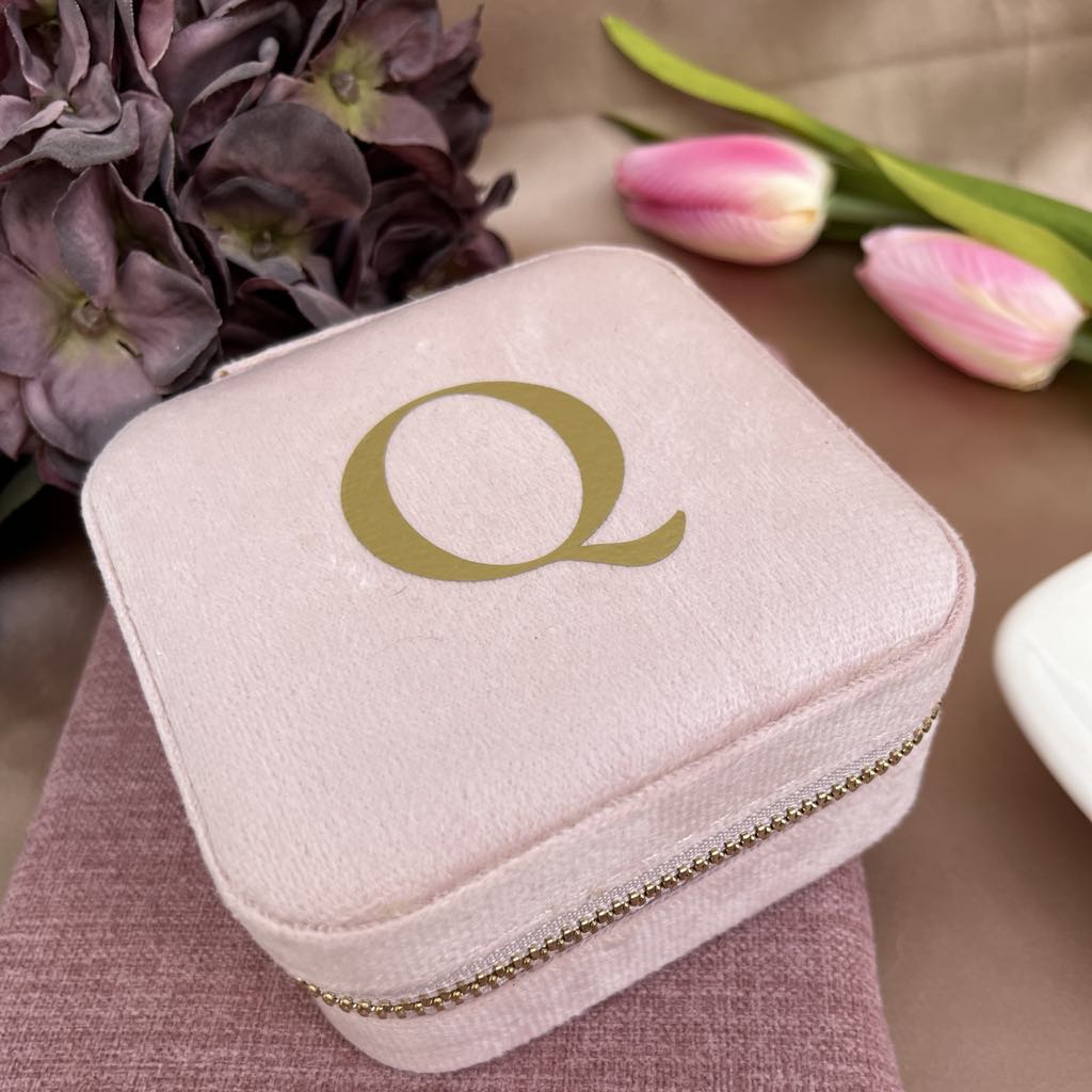 Initials Pink Velvet Jewellery Box