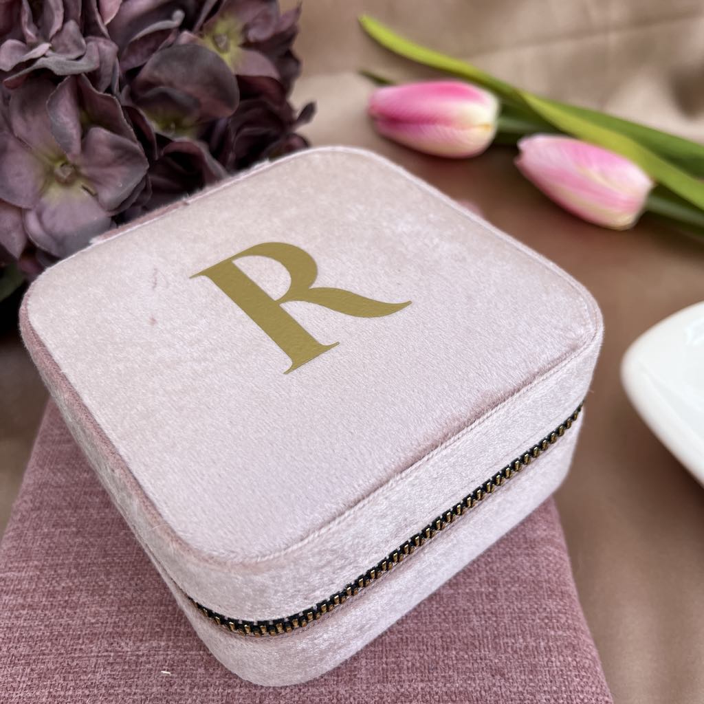 Initials Pink Velvet Jewellery Box