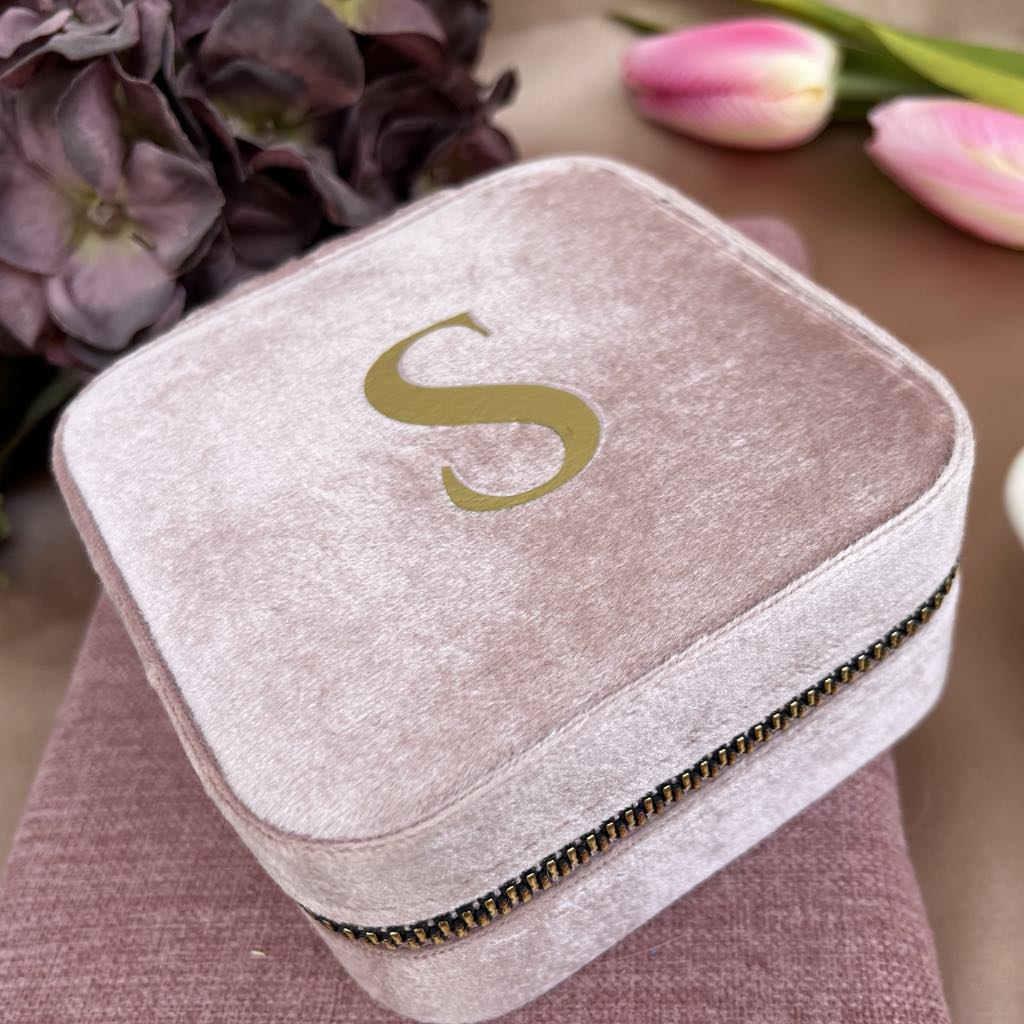 Initials Pink Velvet Jewellery Box