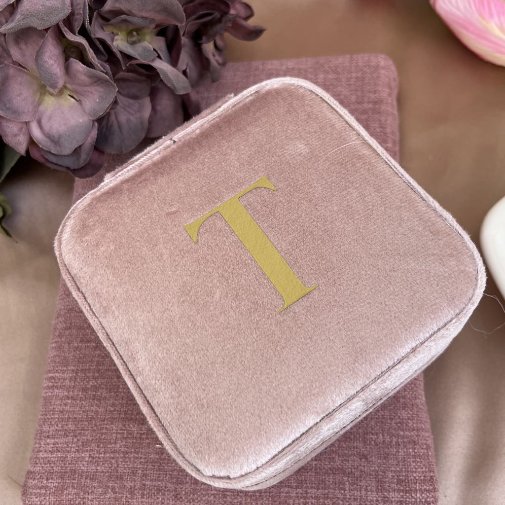 Initials Pink Velvet Jewellery Box