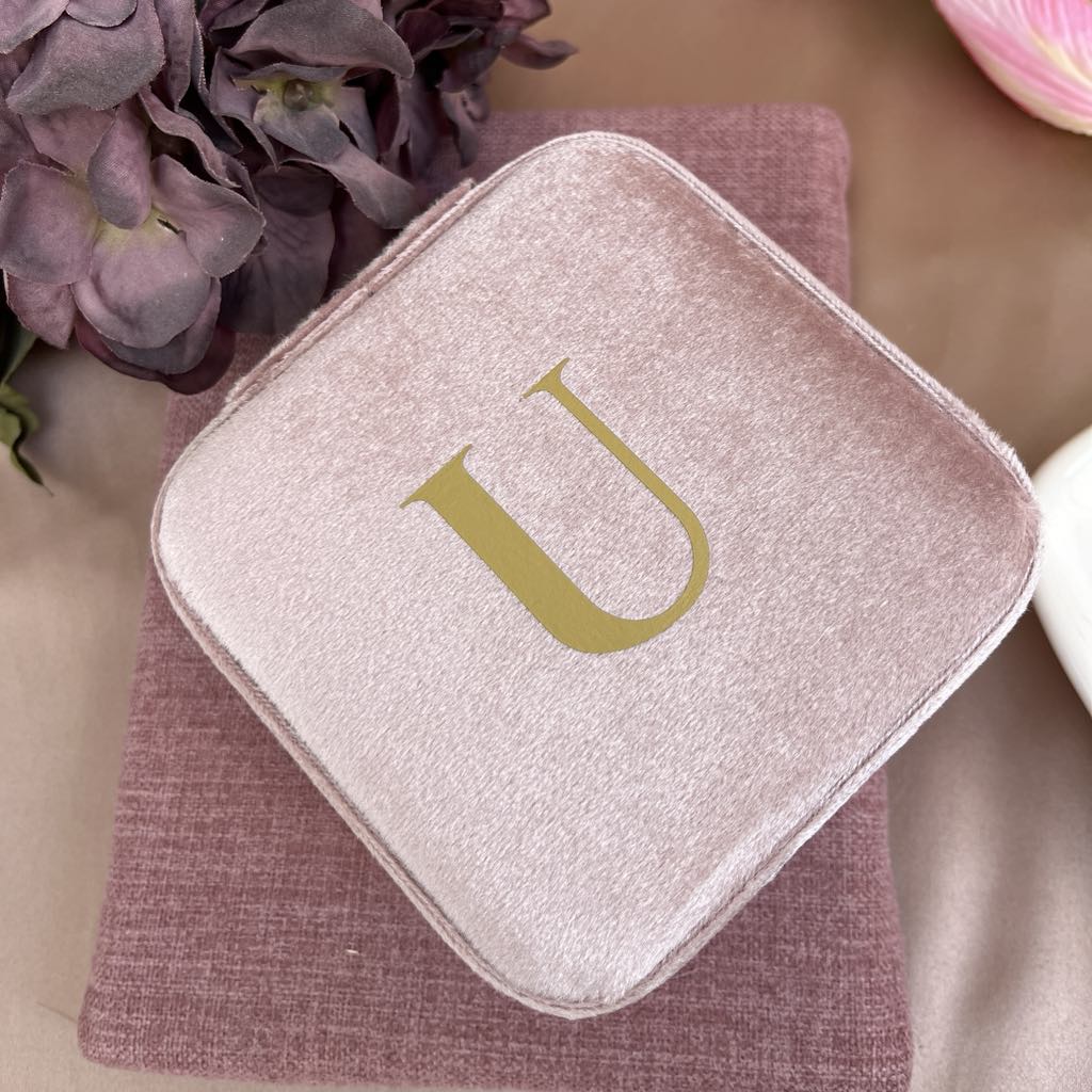Initials Pink Velvet Jewellery Box