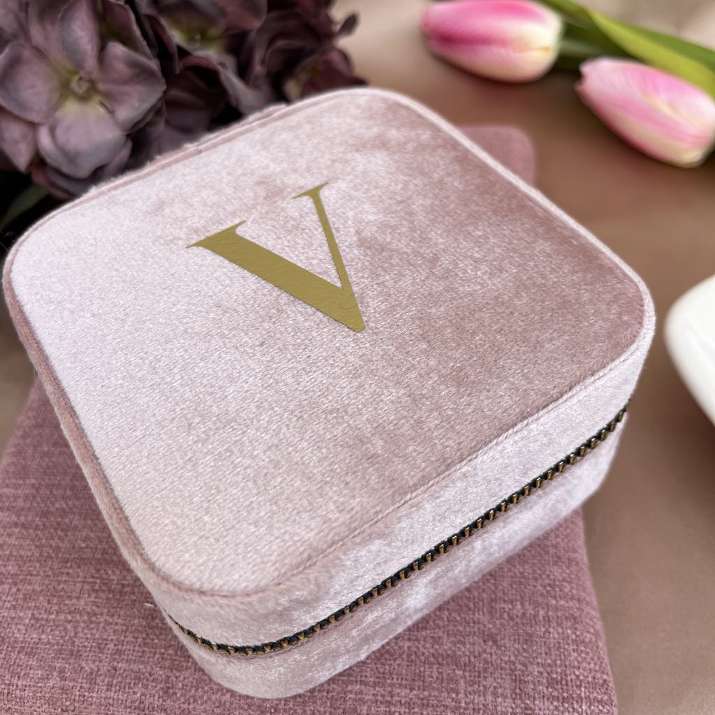 Initials Pink Velvet Jewellery Box