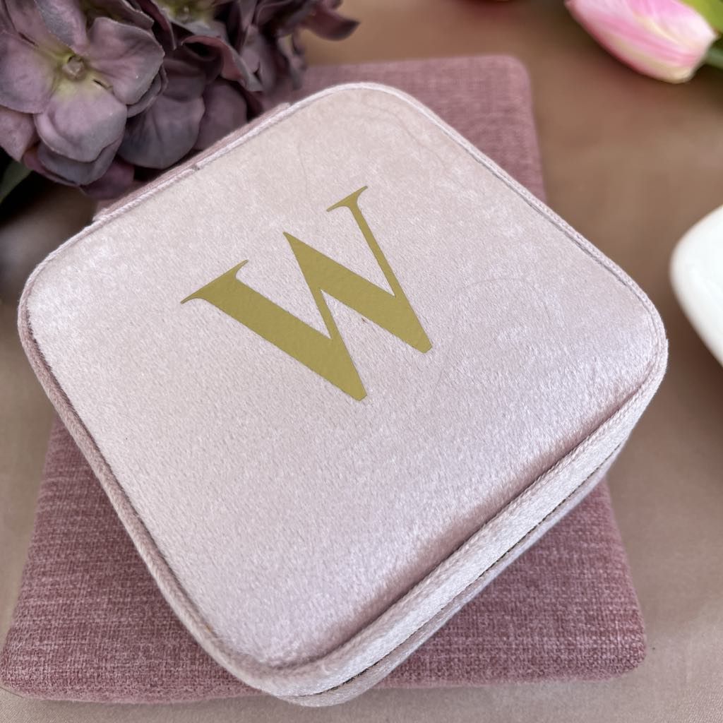 Initials Pink Velvet Jewellery Box