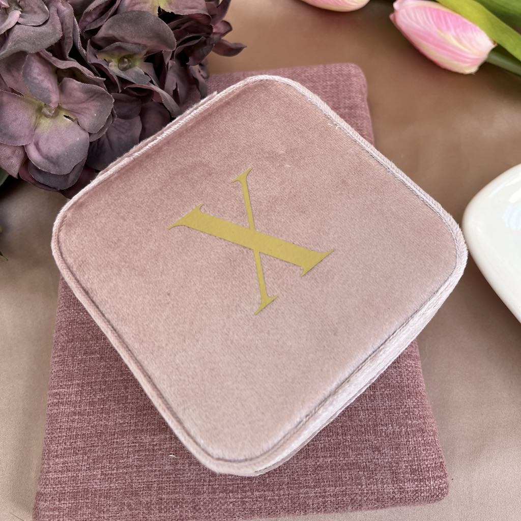 Initials Pink Velvet Jewellery Box