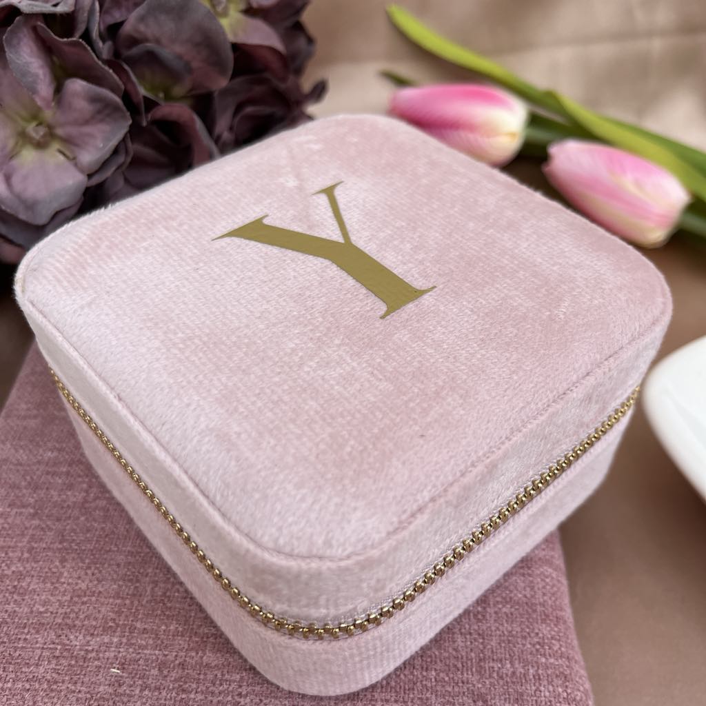Initials Pink Velvet Jewellery Box