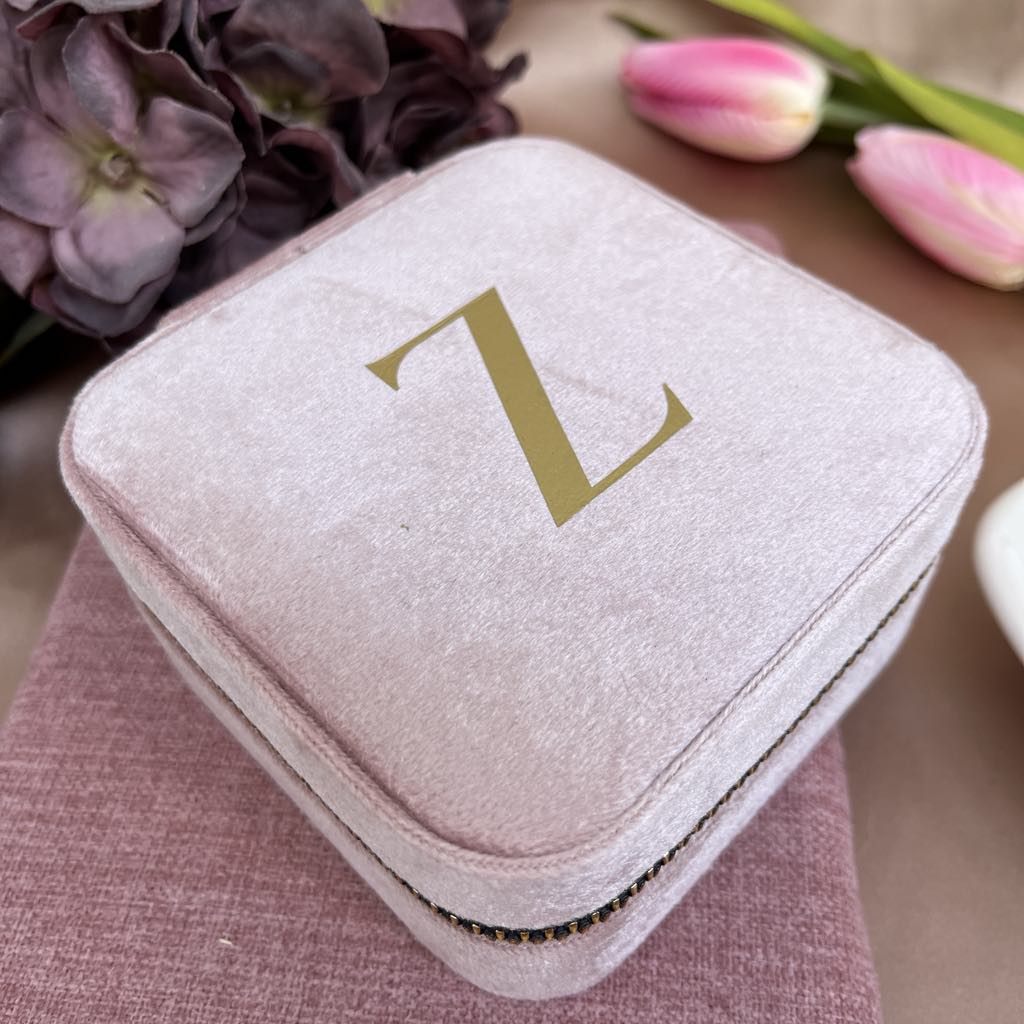 Initials Pink Velvet Jewellery Box