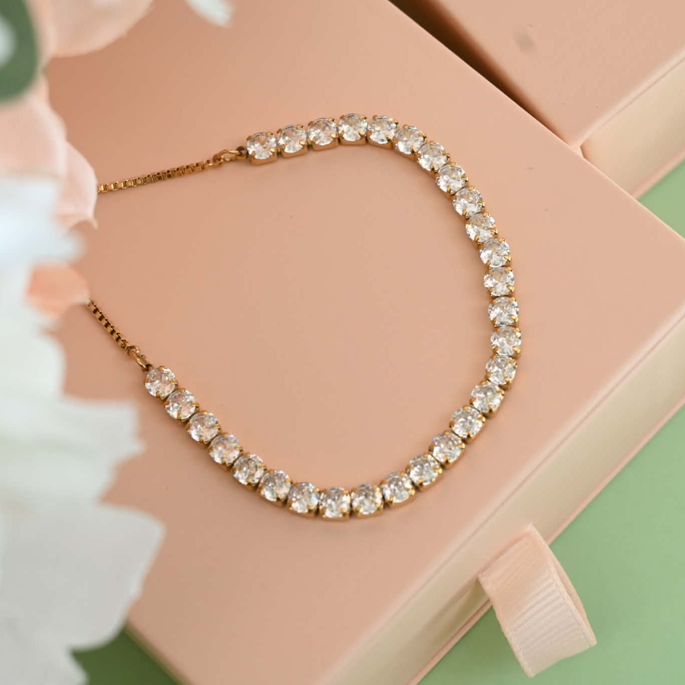 Leila White Adjustable Tennis Bracelet