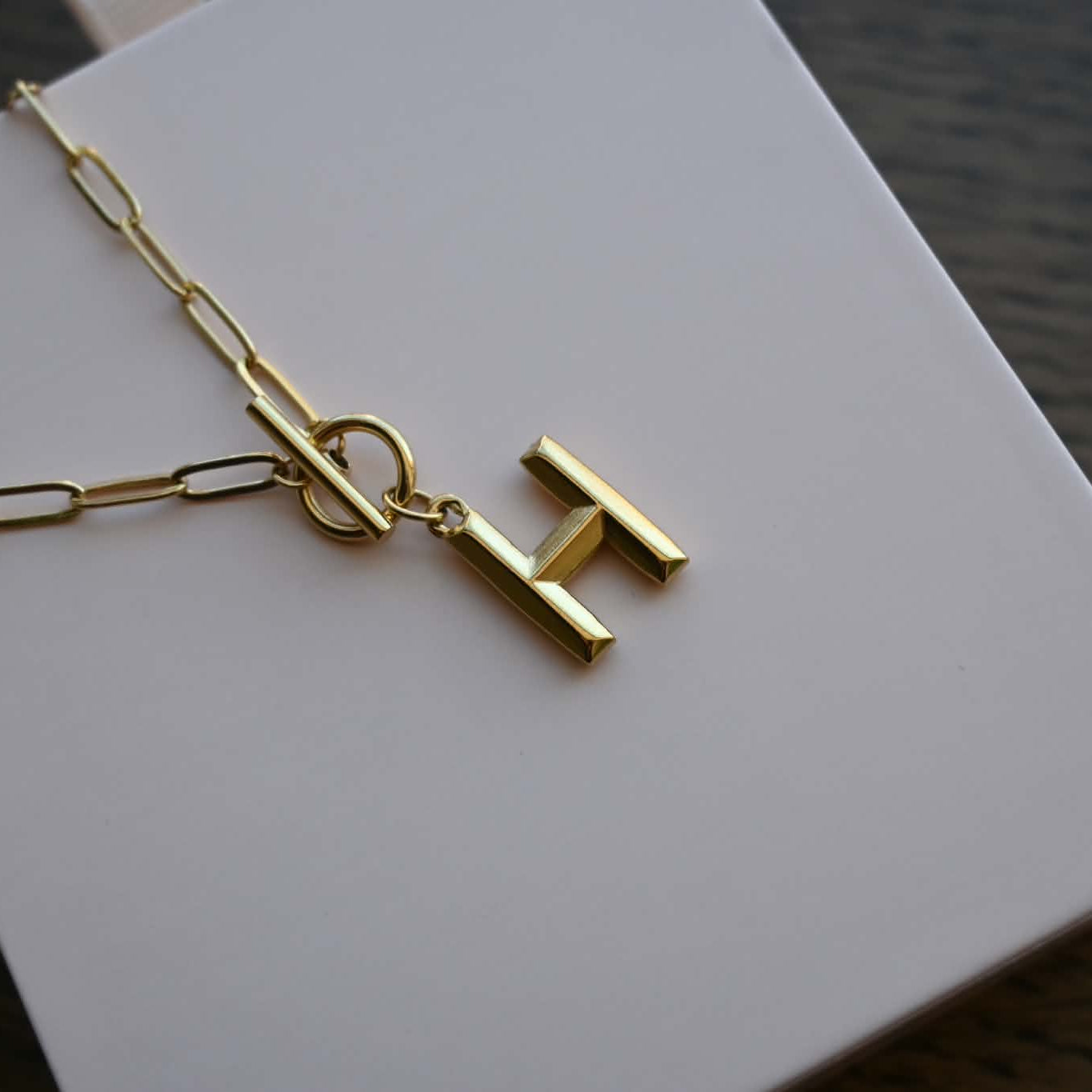 Initial Paper Clip Toggle Necklace