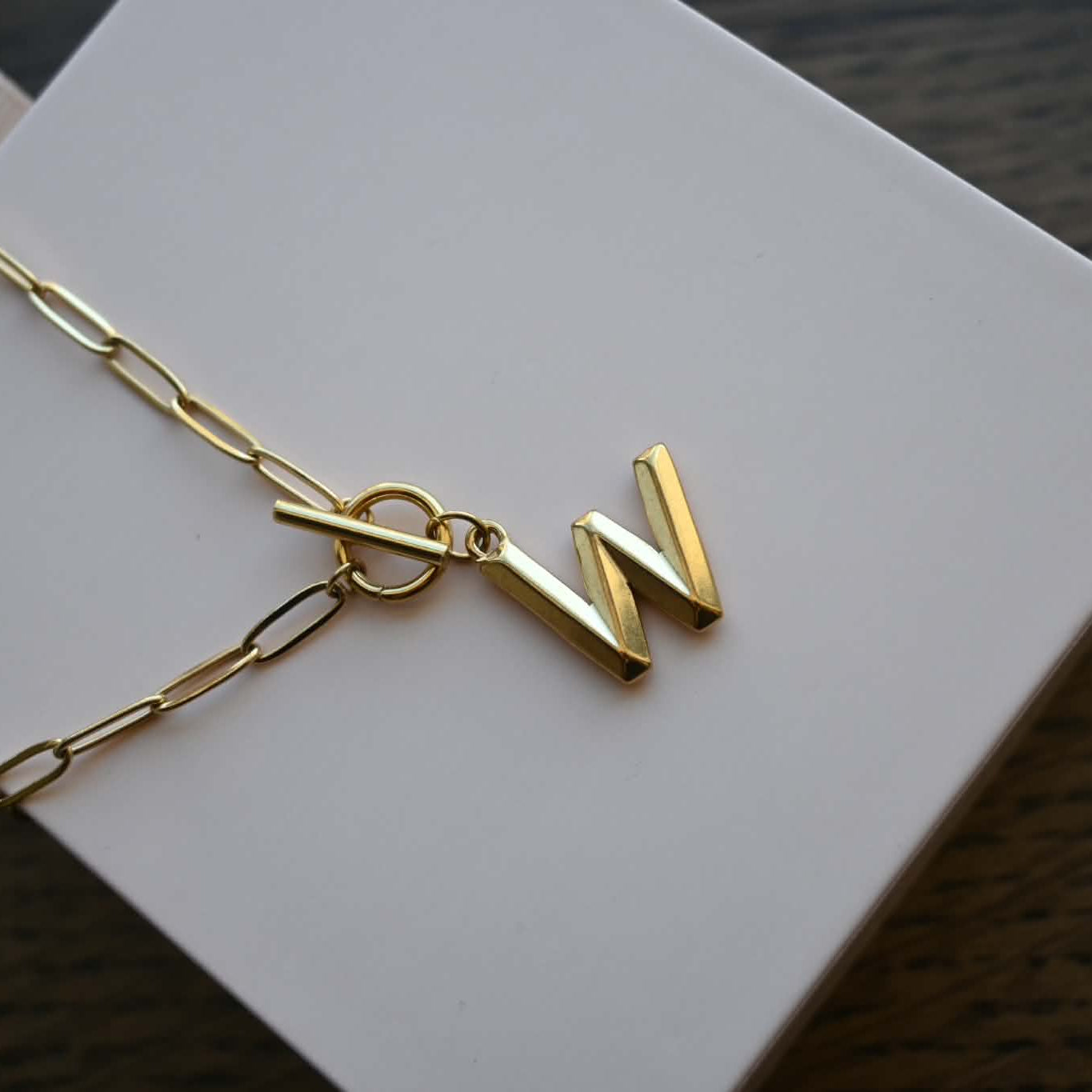Initial Paper Clip Toggle Necklace