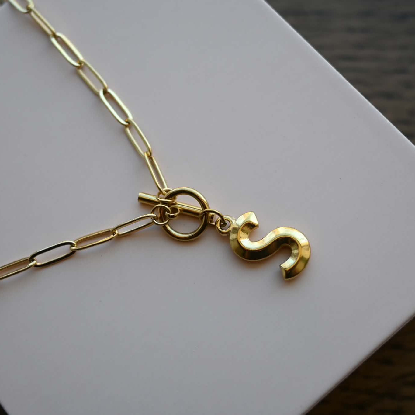 Initial Paper Clip Toggle Necklace