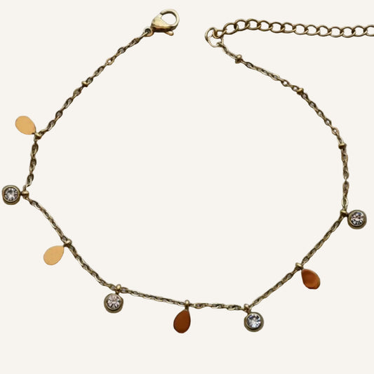 Crystal And Drop Anklet