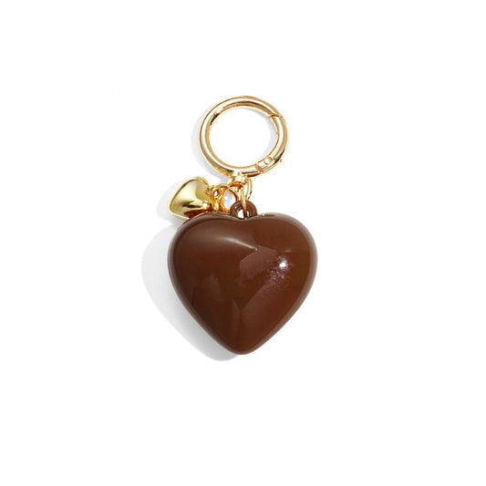 heart-shaped keychain with gold ring and clasp on white background