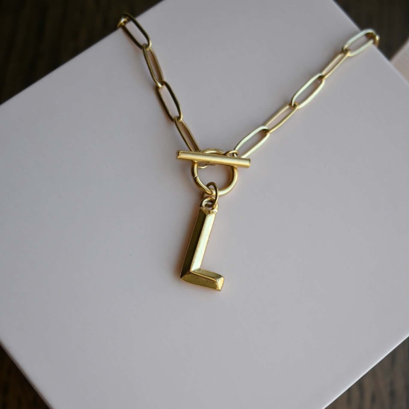 Initial Paper Clip Toggle Necklace