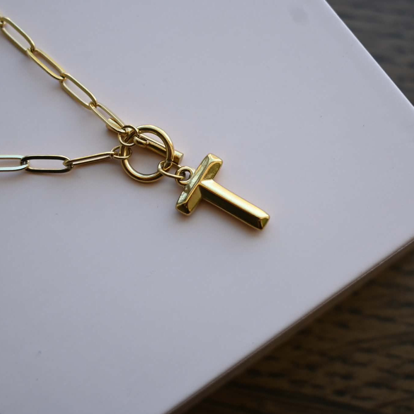 Initial Paper Clip Toggle Necklace