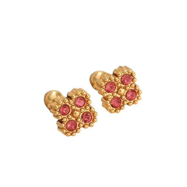 Diamond Clover Piercings - Pink