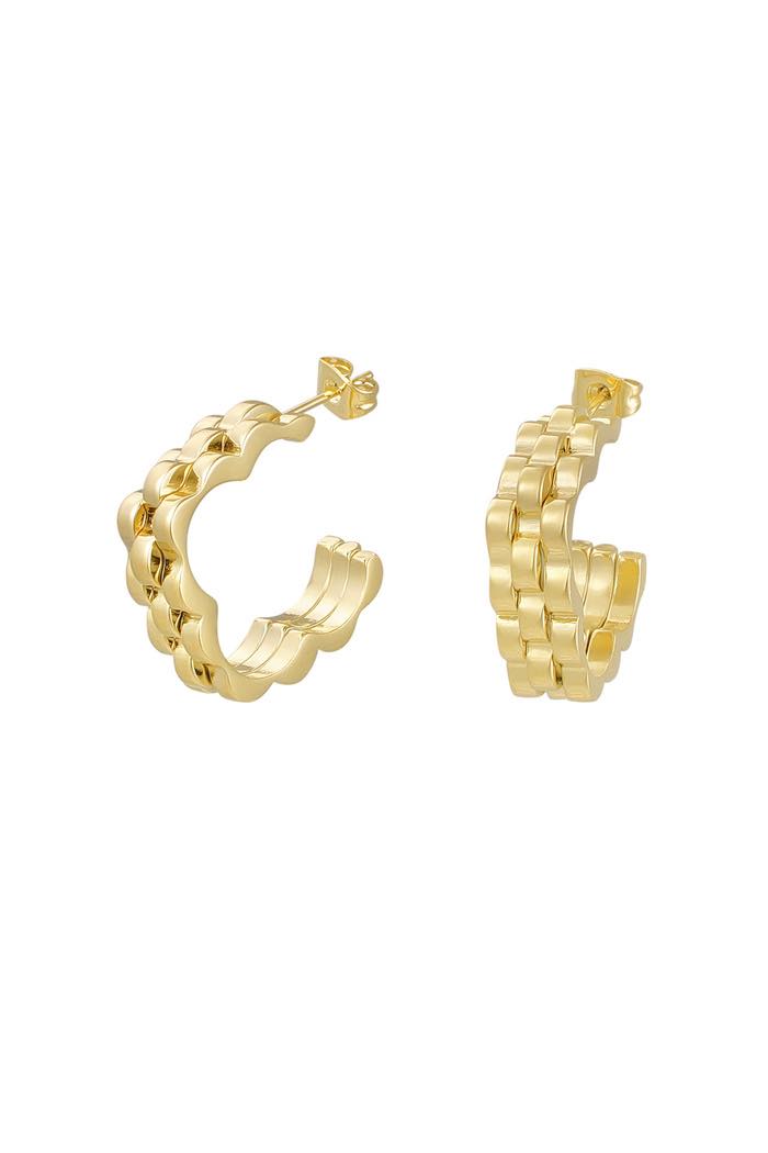 Flower Link In Link Earrings - Gold