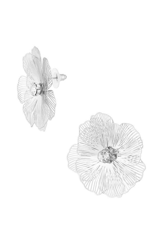 Statement Flower Earrings - Silver