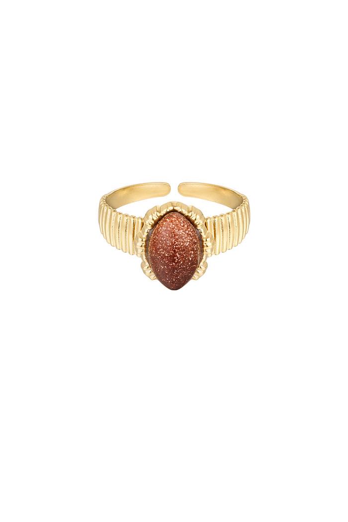 Gold Ring With Oval Stone - Brown