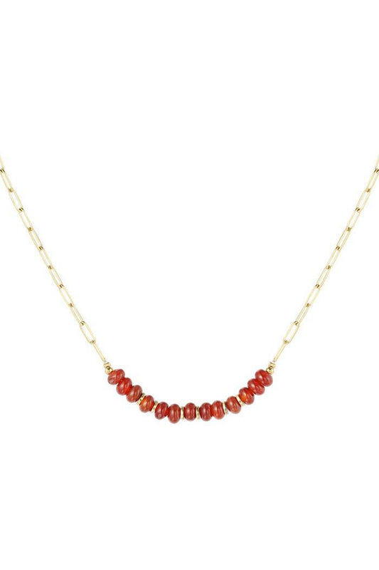 Beads Gold Chain Necklace - Cognac
